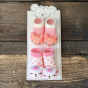 Cute Animal-Themed Pink and Orange Baby Socks